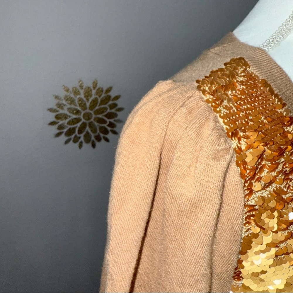 Gold Sequin Bling Glam Cardigan Sweater Holiday Party Festive Ladies Large - Picture 4 of 13